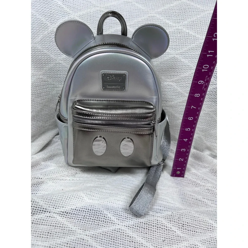 Disney 100 Loungefly Mickey Mouse Mini Backpack Silver Iridescent Good Preowned